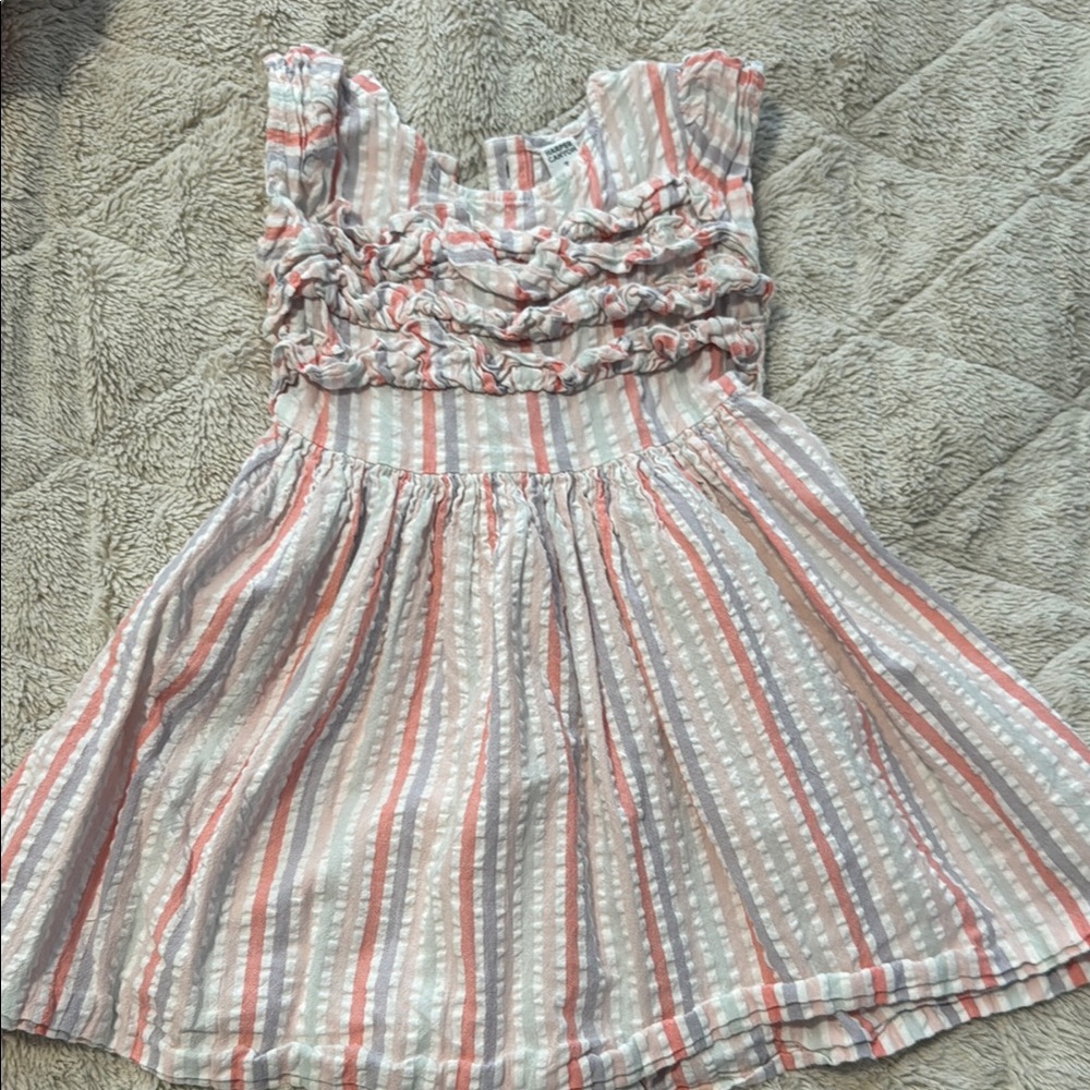 Harper Pink and White Ruffled Square Neck Midi Sundress